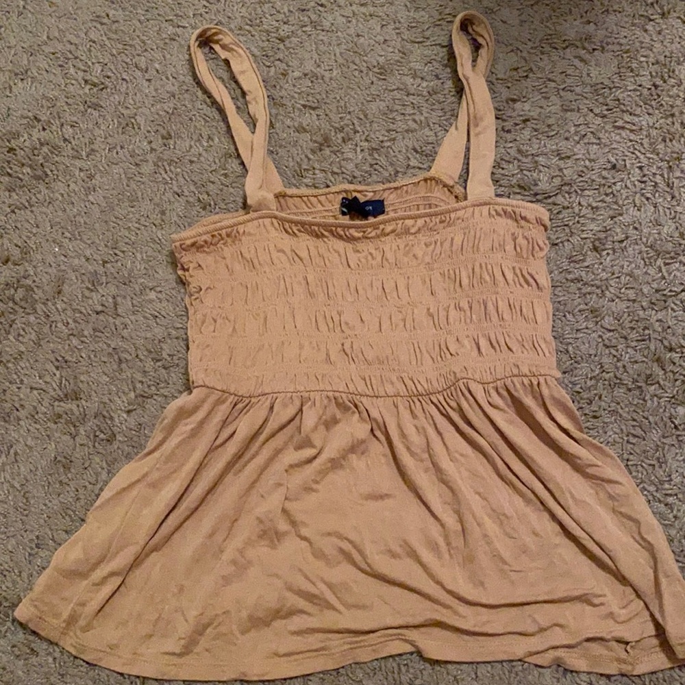 Tan flowing semi-crop top